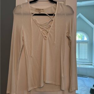 Urban Outfitters Cream Lace-Up Long Sleeve Top